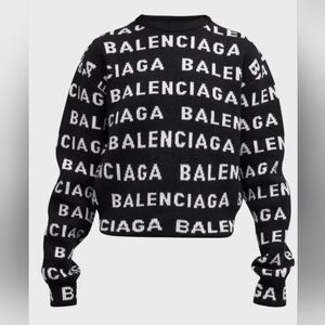 Allover Logo Crop Wool Blend Sweater